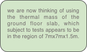 we are now thinking of using the thermal mass of the ground floor slab, which subject to tests appears to be in the region of 7mx7mx1.5m.