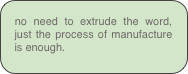 no need to extrude the word, just the process of manufacture is enough.