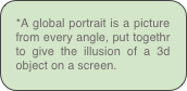 *A global portrait is a picture from every angle, put togethr to give the illusion of a 3d object on a screen. 
