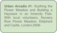 Urban Arcadia #1: Scything the Flower Meadow and Building a Haystack in an Innercity Park. With local volunteers, Nursery Row Flower Meadow, Elelphant and Castle, London.2008-