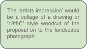 The ‘artists impression’ would be a collage of a drawing or ‘18thC’ style woodcut of the proposal on to the landscape photograph.