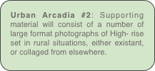 Urban Arcadia #2: Supporting material will consist of a number of large format photographs of High- rise set in rural situations, either existant, or collaged from elsewhere.