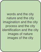 words and the city
nature and the city
imagination and the city
process and the city
identification and the city
images of nature
images of the city