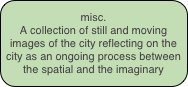 misc.
A collection of still and moving images of the city reflecting on the city as an ongoing process between the spatial and the imaginary